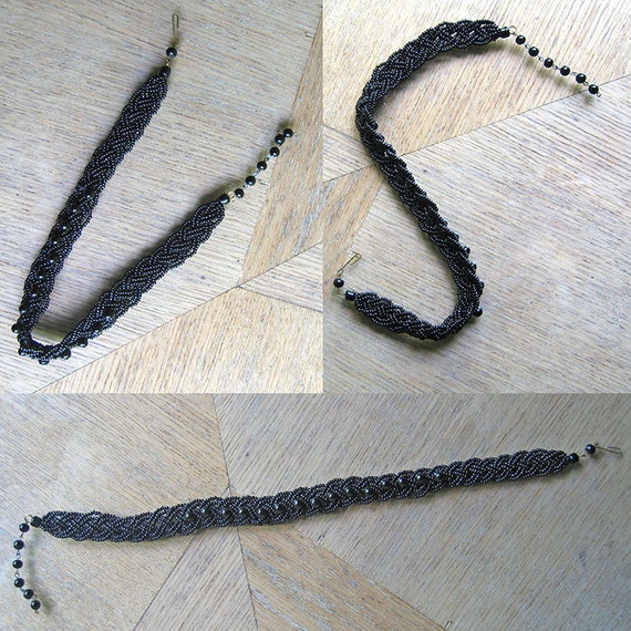 Vintage Black Beaded Choker Necklace - image 5