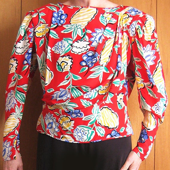 Silk Print Blouse Button Back with Tie String
