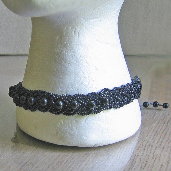 Vintage Black Beaded Choker Necklace - image 8