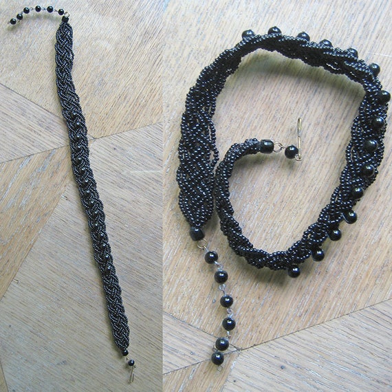 Vintage Black Beaded Choker Necklace - image 6