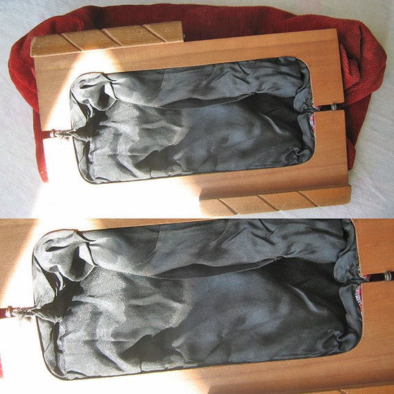 Clutch Bag Corduroy Fabric and Wood Handle - image 4