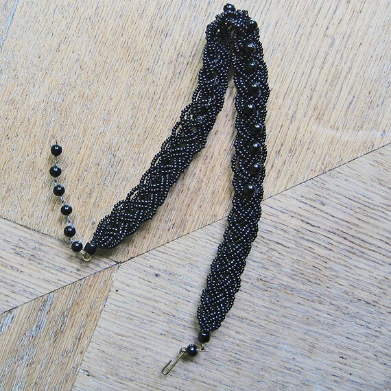 Vintage Black Beaded Choker Necklace - image 3