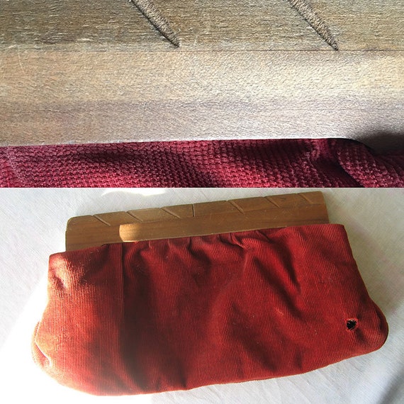 Clutch Bag Corduroy Fabric and Wood Handle - image 8