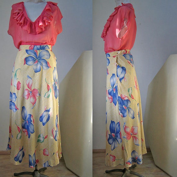 Vintage Tropical Floral Print Skirt