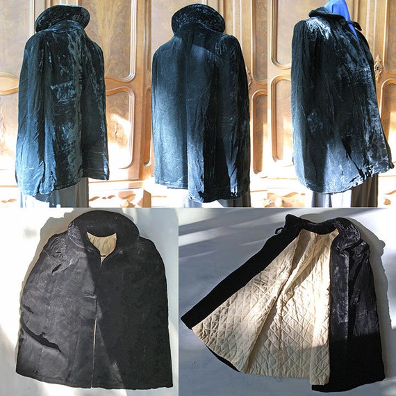 1930s Black Silk Velvet Cape with Cartridge Pleats