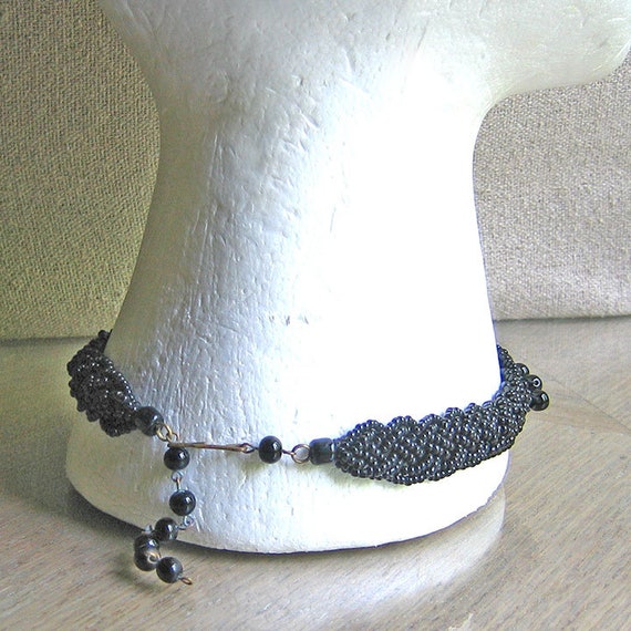 Vintage Black Beaded Choker Necklace - image 9