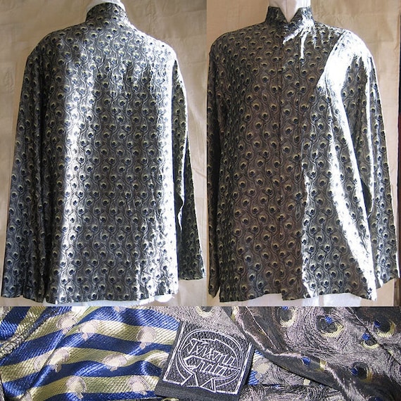 Peacock Feather Print Shirt 1980's Paris - image 1