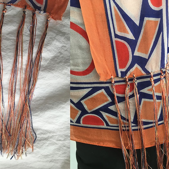 1930s Exceptional Deco Silk Print Dress & Scarf