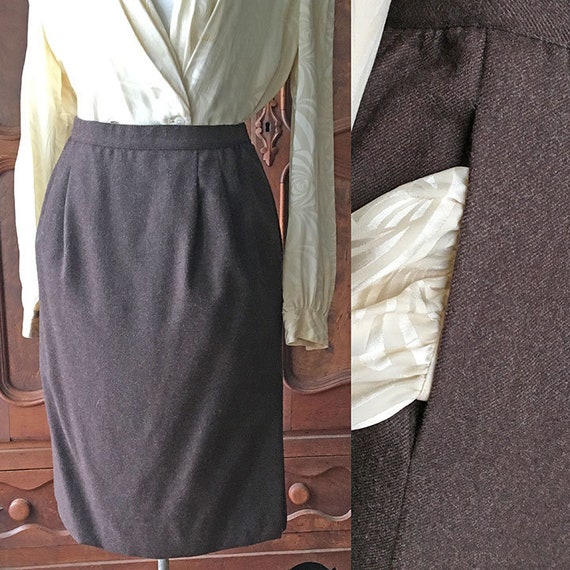 Chocolate Brown Wool Blend Skirt