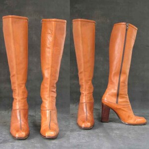 Vintage Leather Caramel Colored High Heeled Boots image 3