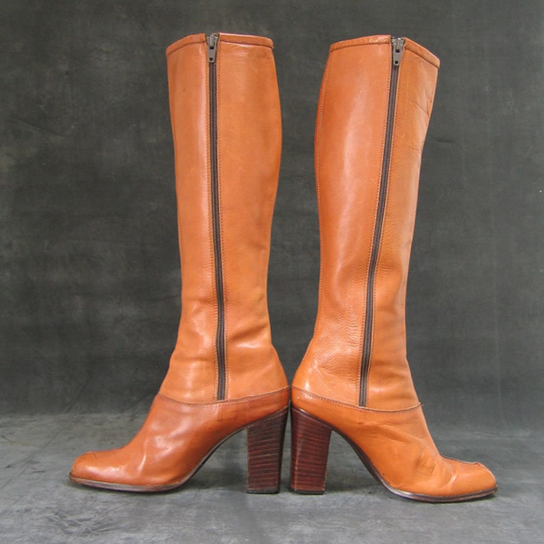 Vintage Leather Caramel Colored High Heeled Boots image 2