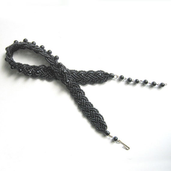 Vintage Black Beaded Choker Necklace - image 4