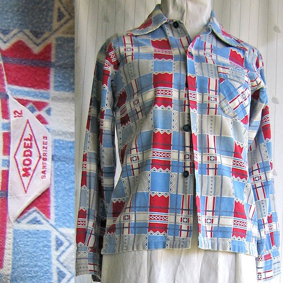 1950/'s Grandad German Cotton Flannel Lined Cotton Shirt