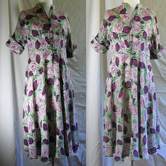 Vintage Rayon Rose Print Dress