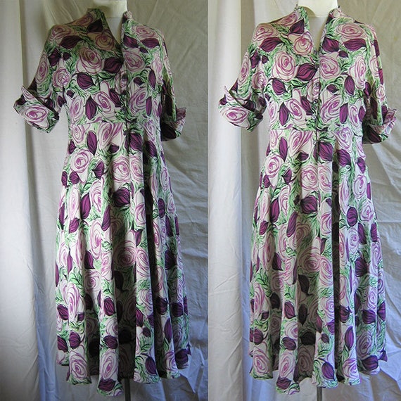 1940's Rose Print Dress - image 1