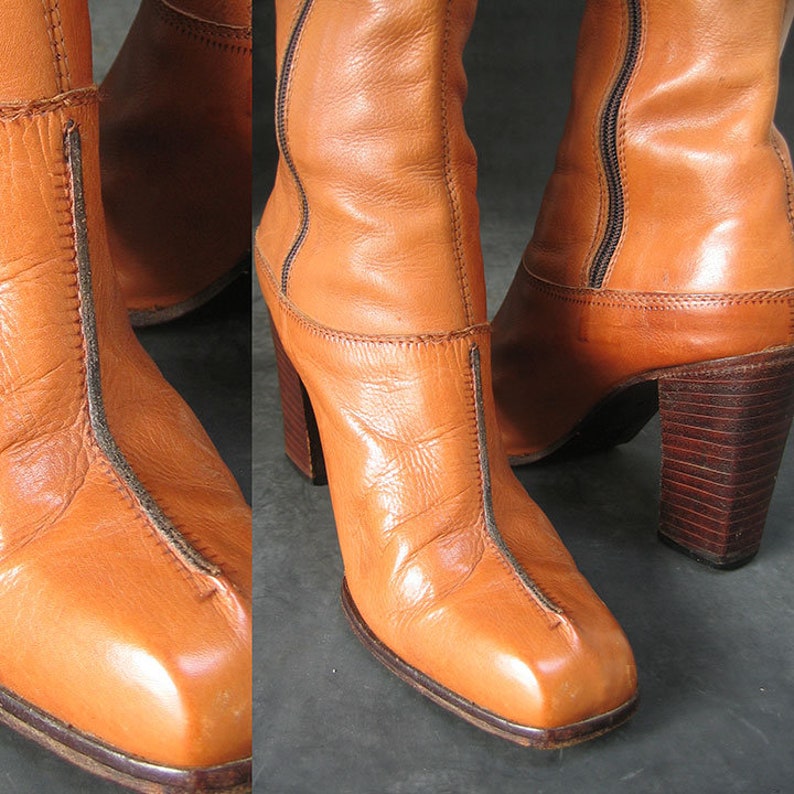 Vintage Caramel Colored Leather High Heeled Boots - Etsy