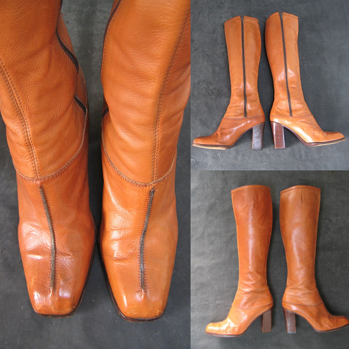 Vintage Caramel Colored Leather High Heeled Boots Etsy