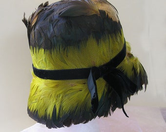 Christine A Moore Millinery Wool Felt Feathers Hat Exquisite Christine A Moore Handmade Two Tone Straw Cloche  main image 2