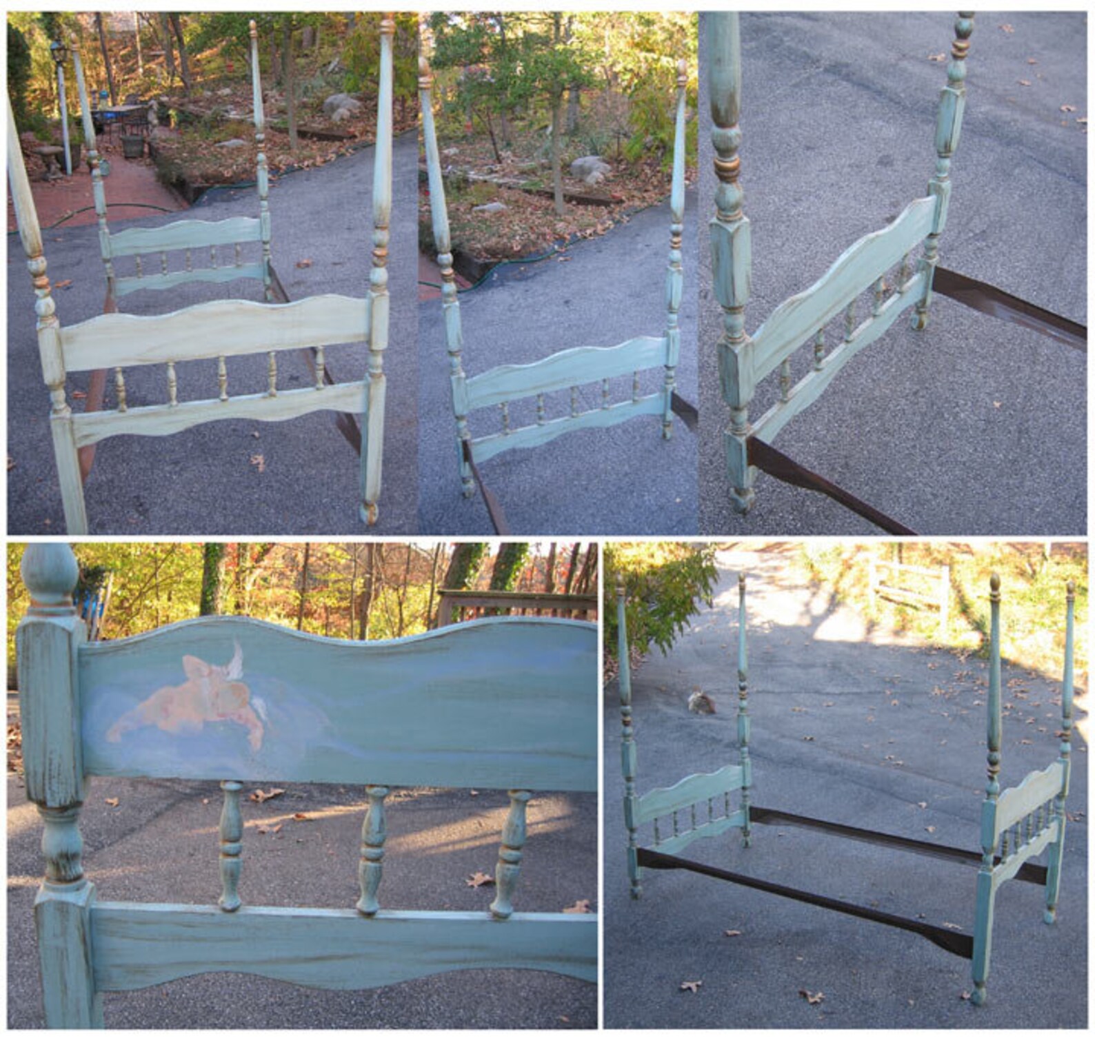 Five Piece Hand Painted Bedroom Set Twin Size Canopy Bed Etsy