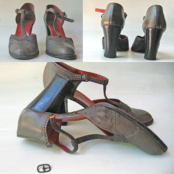 YSL Grey Spectator T-Strap Suede and Leather Heels - image 5