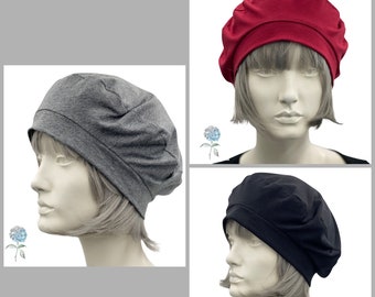 Beret Hats for Women, Handmade in Cotton Jersey, Red Beret, or Choose Your Color, Chemo Headwear, Handmade in the USA