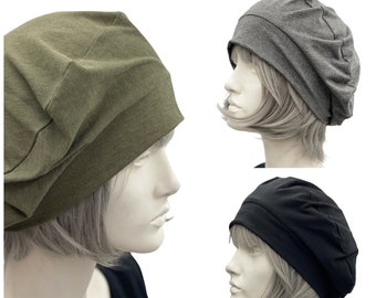 Berets Hats for Women, Satin Lined Slouchy Hat, Olive Green or Choose Your Color, Cancer Head Covering, Handmade in the USA