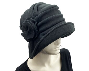 Fleece Cloche Hat , Black Or Choose Your Color, Flapper Hat, 1920s Style, Winter Hats Women, Birthday Gift For Her, Handmade