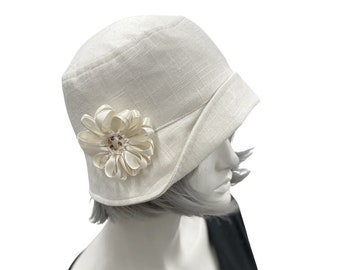 Cappello a cloche da donna, cappello estivo in lino scegli il tuo colore, cappello da tea party fatto a mano, cappello da addio al nubilato