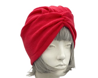 Fashion Turban, Winter Hats Women, Handmade in Red Fleece and Satin Lined, or Choose Your Color, Gift for Best Friend Female