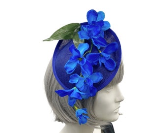 Blue Iris Flower Fascinator, Kentucky Derby Hats For Women, Royal Fascinator Headband, Saucer Hat, Handmade in the USA