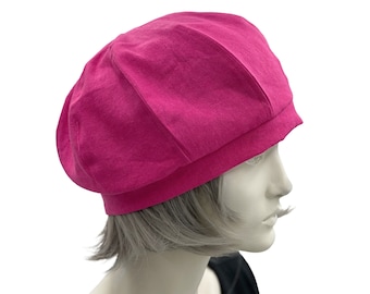 Cute Beret, Pink Beret, Fuchsia Linen Hat, Available in More Colors, Summer Hats Women, Handmade in the USA