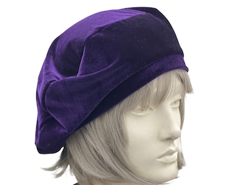 Vintage 1950s Purple Velvet Pleated Hat With Plume of Purple  display picture 1