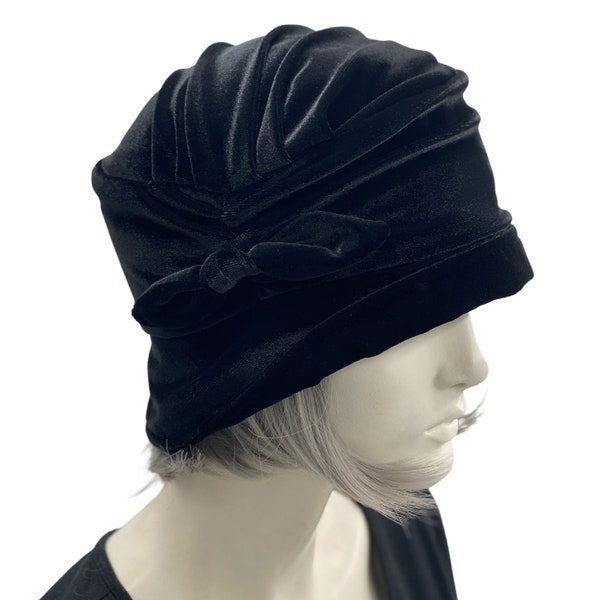 Cloche Hat Women, Black Velvet Hat, or Choose Your Color, Chemo Headwear, Handmade in the USA