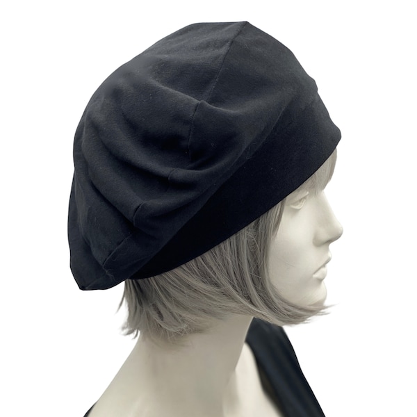Black Slouch Hat, Berets for Women, Lightweight Cotton Jersey Soft Hats, Best Friend Gifts