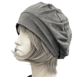 Gray Beret for Women, Soft Satin Lined Slouch Hat, Birthday Gift Ideas For Her, Handmade in Cotton Jersey, Choose Your Size, Made to Measure