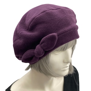 Eggplant Purple Fleece Beret with Satin Lining, Perfect Handmade Gift for Her