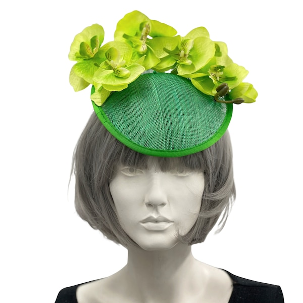 Green Fascinator Hat, Orchid Flower Headpiece, Emerald Fascinator, Ready to Ship, Handmade in the USA