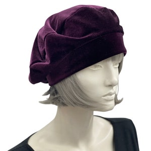 Velvet Beret, Eggplant Plum Beret Hat, or Choose Your Color, Satin Lined Hat, Chemo Headwear, Handmade in USA