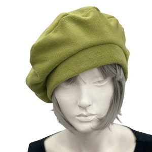 Cute Beret, Satin Lined Winter Hat, Chartreuse Fleece Hat, Berets For Women, Wife Birthday Gift, Handmade in USA image 3
