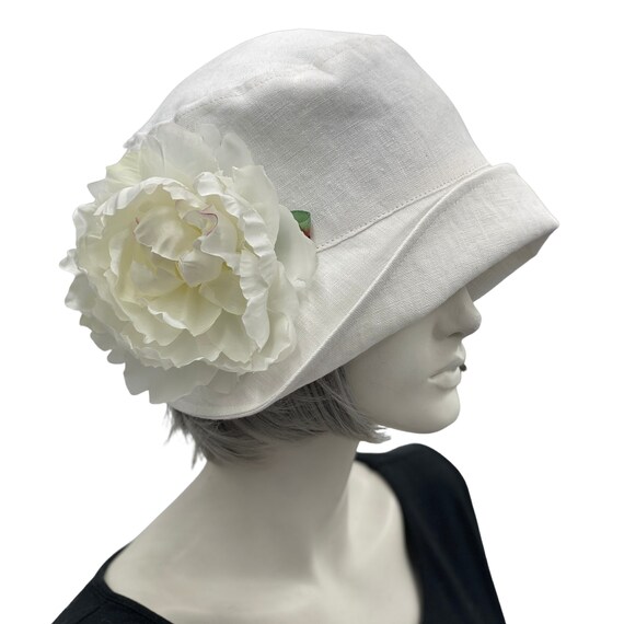 White Linen Cloche Hat Women With Large 