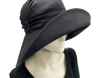 Kentucky Derby hoeden voor vrouwen, linnen bruiloft hoed, zomerhoeden vrouwen, zwarte brede rand hoed, BostonMillinery