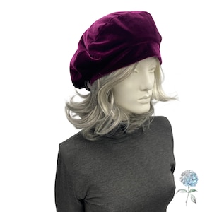 Handmade Raspberry Velvet Beret for Women, Satin Lined Chemo Hat, Soft and Comfy