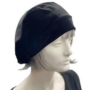Beret for Women, Handmade in Black Velvet,  Chemo Headwear and Full Head Coverage, Size Large Ready to Ship
