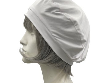 Summer Beret in Soft Slouchy White Jersey, Size M-L Ready to Ship, Chemo Headwear, Last Minute Gift, Handmade in the USA