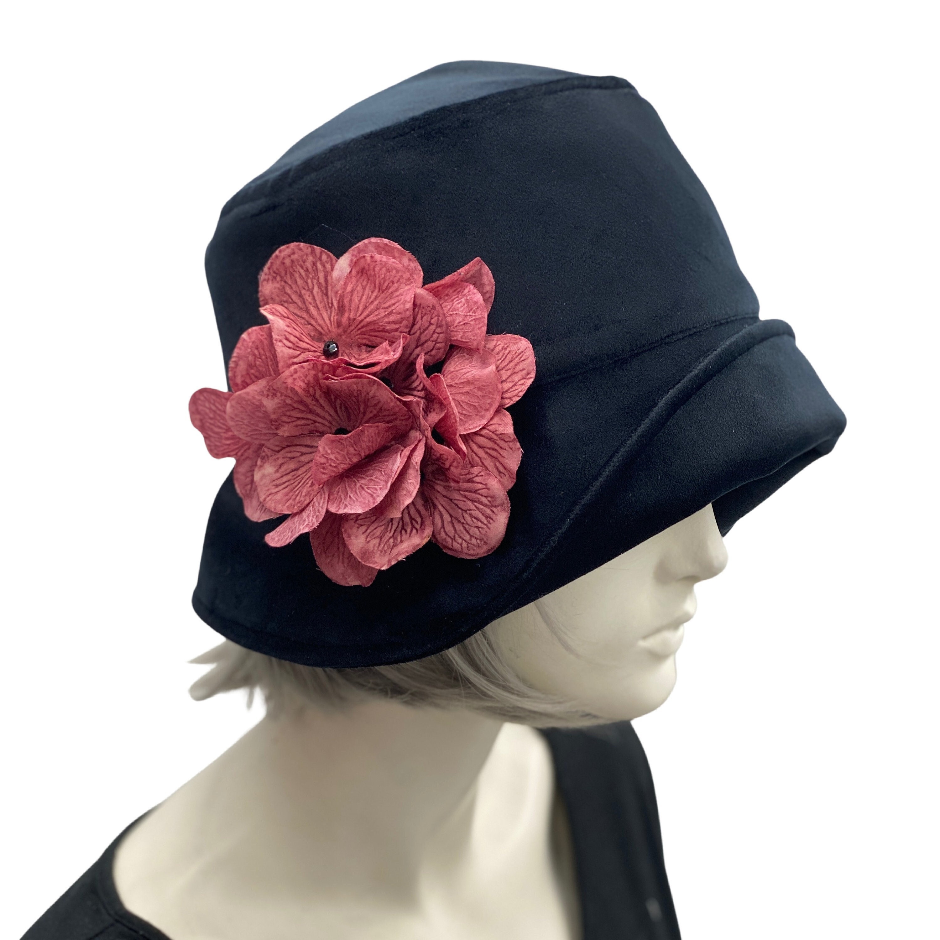 Black Velvet Hat 1920s Cloche Hat Women 