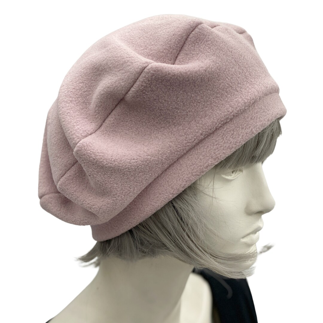 Pink Beret, Satin Lined Winter Hat Women, Beret Hat, Polar Fleece Hat