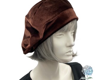 Chocolate Brown Velvet Beret - Etsy display picture 1