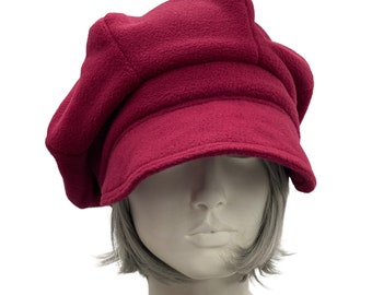 Newsboy Cap Women, Bakerboy Hat, Burgundy Fleece Hat or Choose Your Color, Gift for Best Friend Female, Handmade in USA