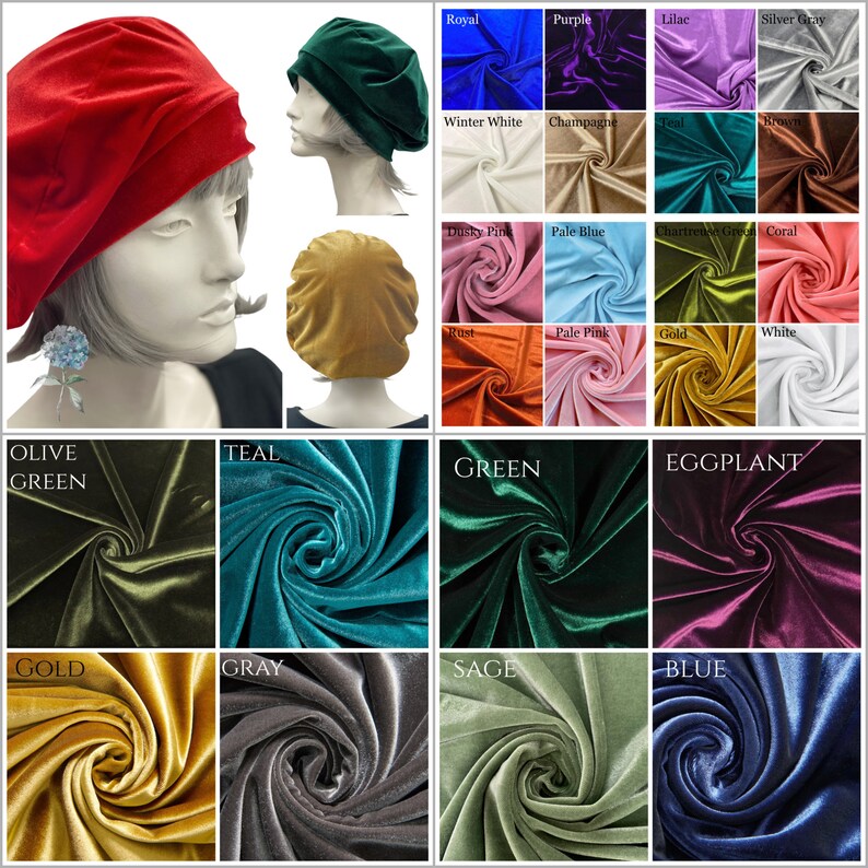 Velvet Beret, Black Velvet Hat, or Choose Your Color, Chemo Headwear, Quality Millinery Handmade in the USA image 4