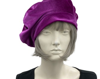 Raspberry Velvet Beret, Satin Lined Hat, Breast Cancer Gifts, Berets for Women, Handmade in the USA